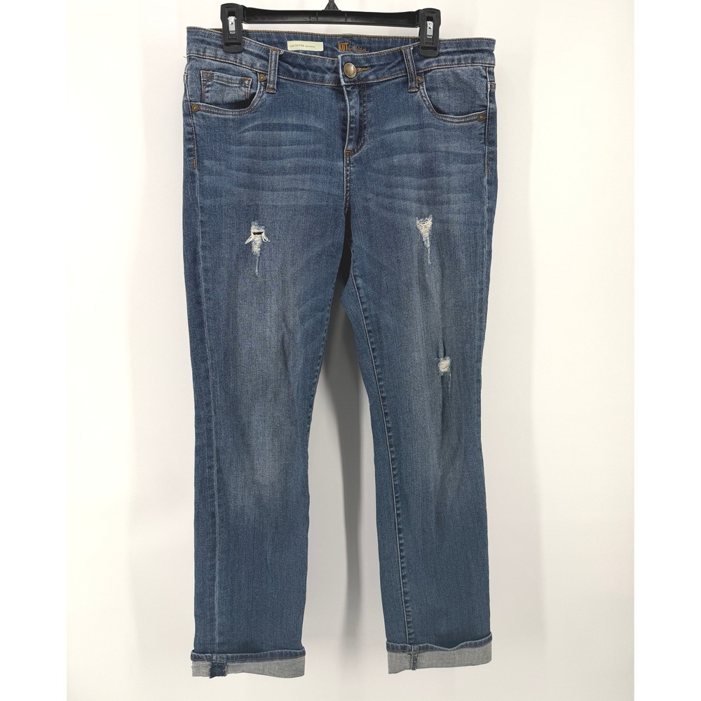 Kut from the Kloth Catherine Boyfriend Jeans Women 8 Blue Distressed Preppy EUC
